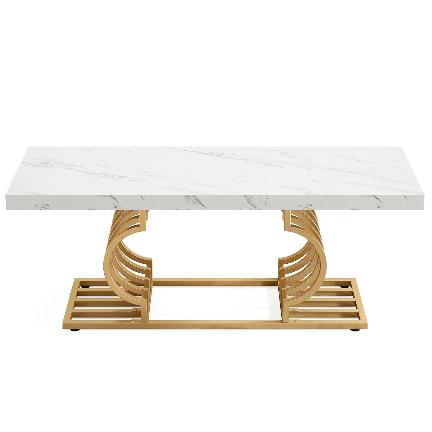 Tribesigns Coffee Table 47 Inches Faux Marble Cocktail Table with Geometric Frame - Happy Home Retreat
