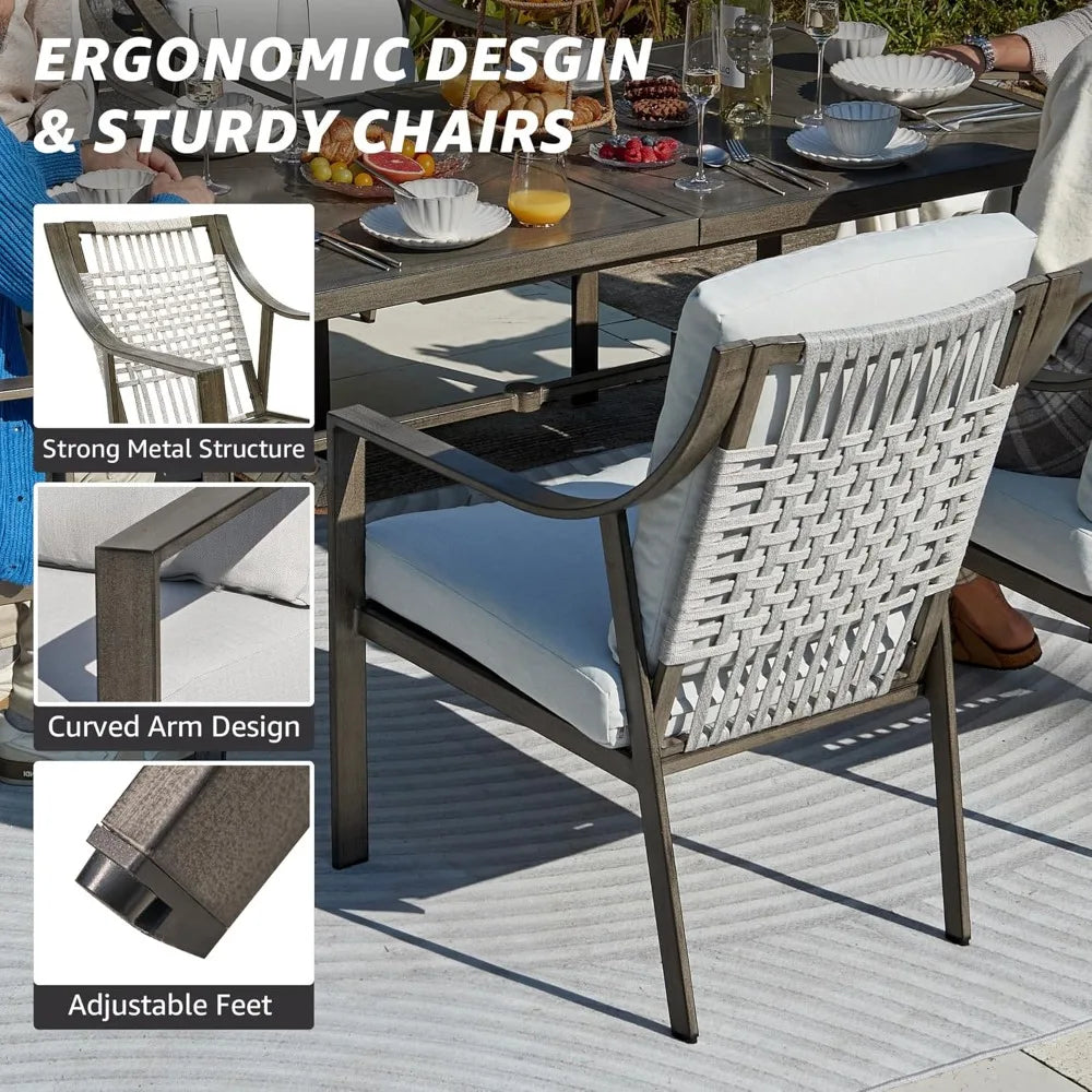 7 Piece Patio Dining Table Set with 4 Fixed and 2 Swivel Chairs and Olefin Cushions for Outdoor Furniture - Happy Home Retreat