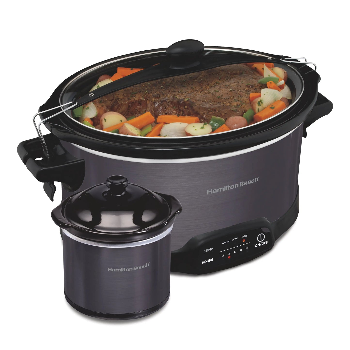 Hamilton Beach Stay or Go Programmable Slow Cooker with Party Dipper, 7 Quart Capacity, Removable Crock, Red, 33478 - Happy Home Retreat