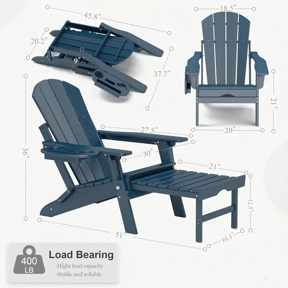 Adjustable Adirondack Chair Set of 2 with Retractable Footrest and Cup Holder Foldable Outdoor Furniture - Happy Home Retreat