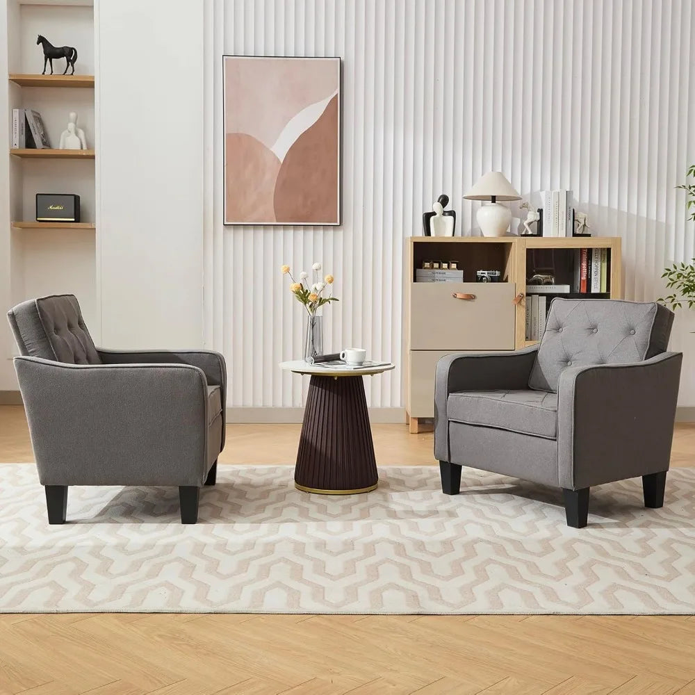 Living Room Accent Chairs Set of 2 Tufted Armchairs Comfy Reading Chairs for Bedroom and Office - Happy Home Retreat