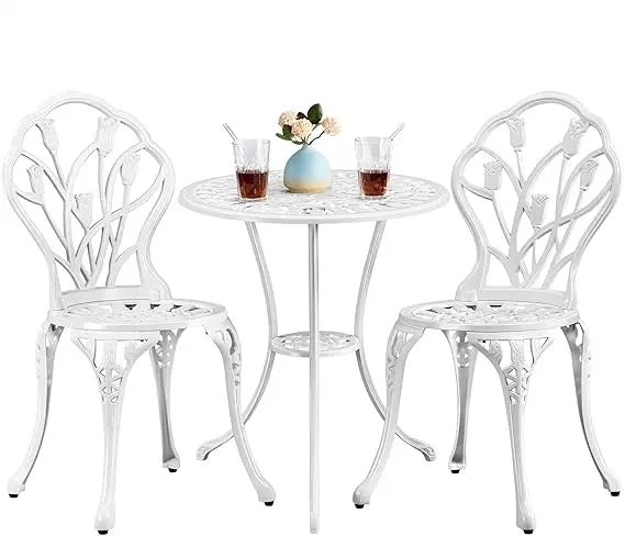 Yaheetech Patio Bistro Set 3 Piece Cast Aluminum Table and Chairs Set for Outdoor Garden - Happy Home Retreat
