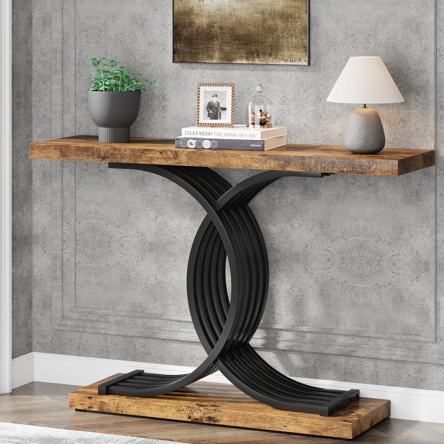Tribesigns Gold Entryway Table Modern 39 Inch Console Faux Marble Narrow Wood Sofa with Geometric Metal Legs - Happy Home Retreat