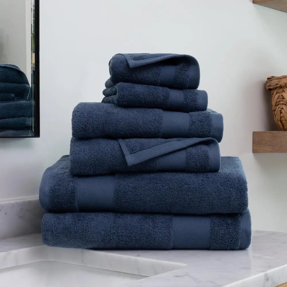 6 Piece Cotton Bath Towel Set Luxury Soft Fade Resistant Low Lint Machine Washable Hotel Quality Towels - Happy Home Retreat