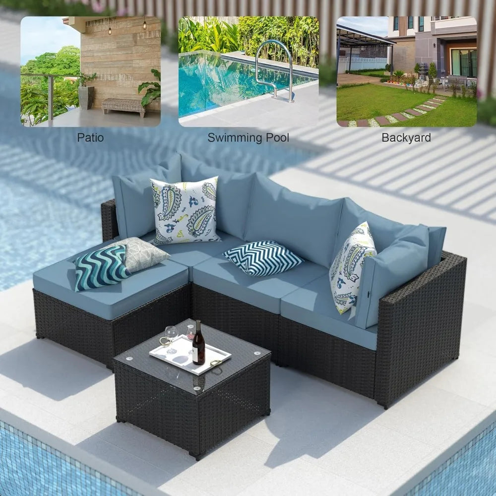 Patio Furniture Set Outdoor Sectional Sofa with Ottoman Wicker Couch Rattan Modular Seating Conversation Set Porch Decor - Happy Home Retreat