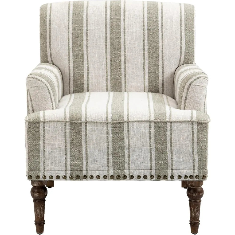 Stripe Accent Chair Modern Upholstered Fabric Armchair Nailhead Trim Club Chair Comfy Single Sofa - Happy Home Retreat