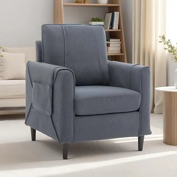 Accent Chair Arm Chair for Living Room Mid Century Modern Upholstered Reading Chair Comfy Club Chair with Side Pockets - Happy Home Retreat