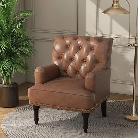Stripe Accent Chair Modern Upholstered Fabric Armchair Nailhead Trim Club Chair Comfy Single Sofa - Happy Home Retreat