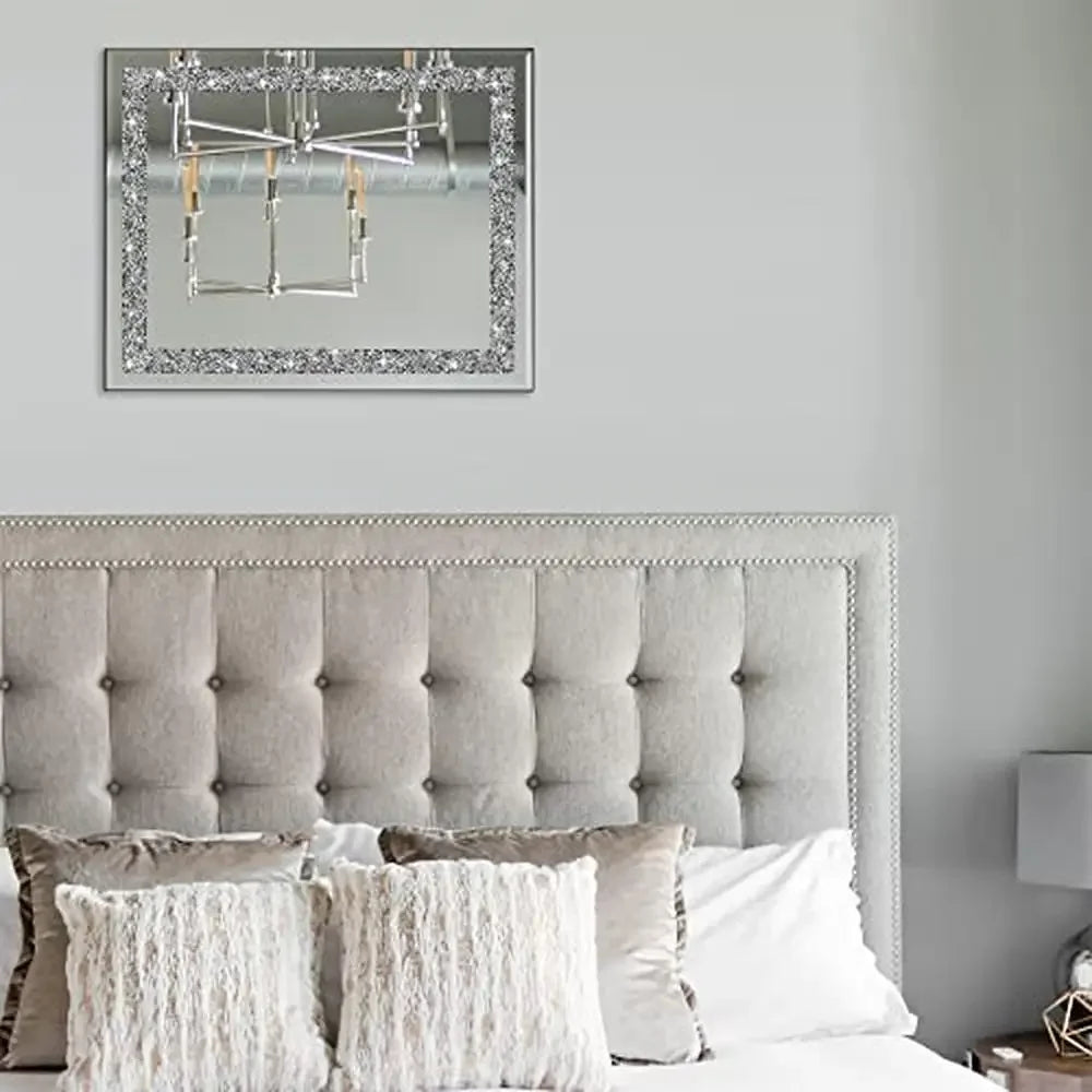Crystal Crush Diamond Wall Mirror 16x20 Luxury Home Décor Accent for Bathroom Bedroom Entryway High Definition Glass Decoration - Happy Home Retreat