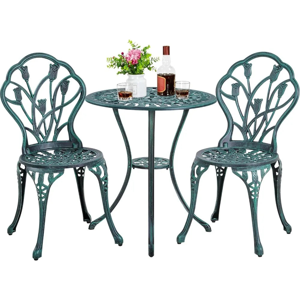 Yaheetech Patio Bistro Set 3 Piece Cast Aluminum Table and Chairs Set for Outdoor Garden - Happy Home Retreat