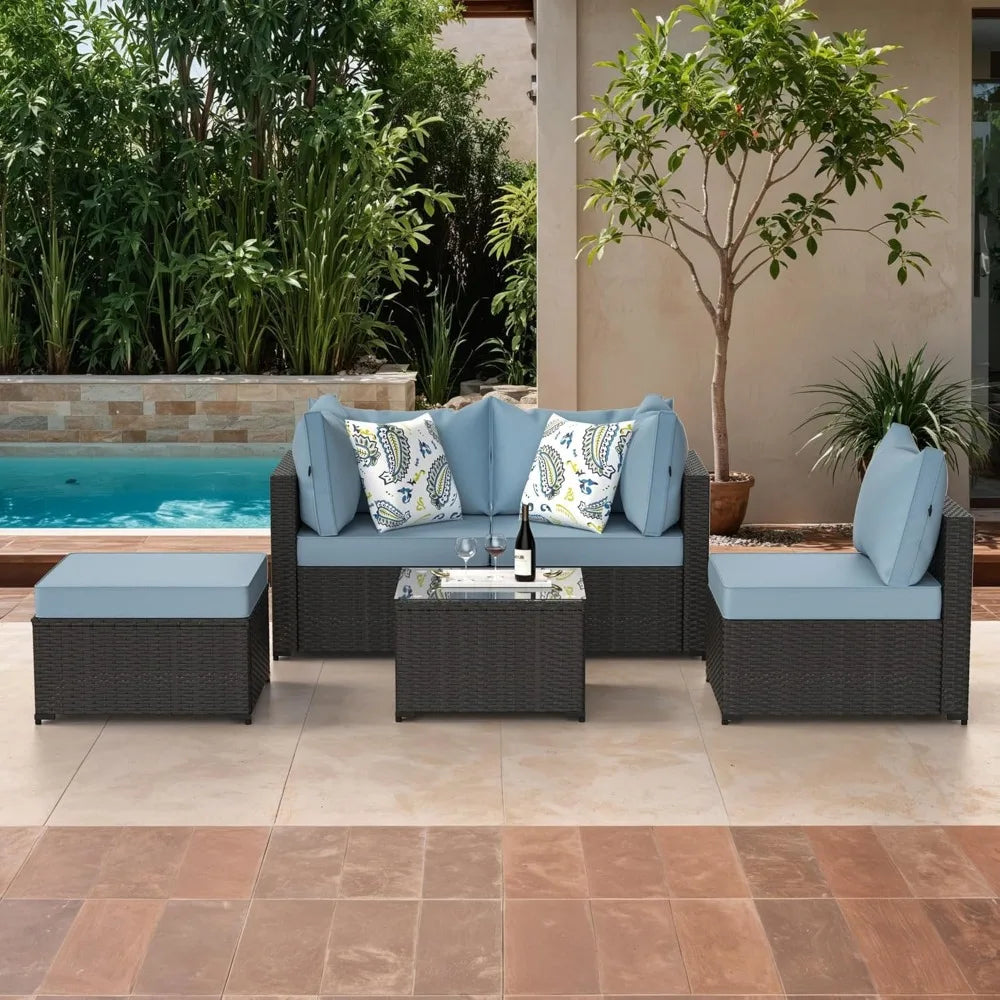 Patio Furniture Set Outdoor Sectional Sofa with Ottoman Wicker Couch Rattan Modular Seating Conversation Set Porch Decor - Happy Home Retreat
