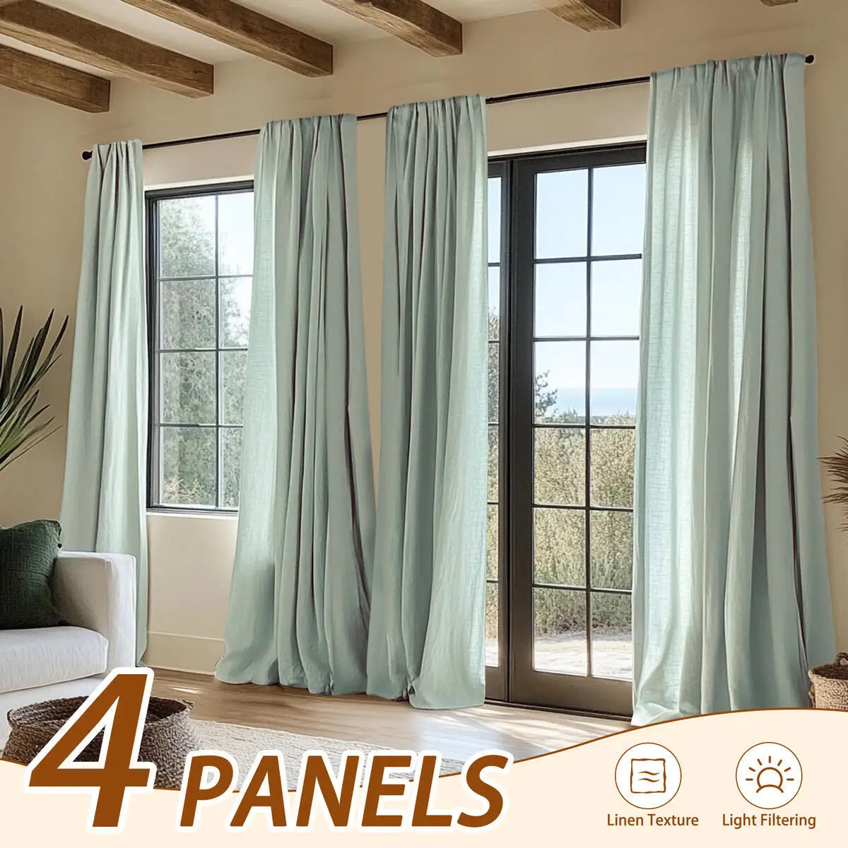 Inchan 4PCS Farmhouse Light Filtering Curtains for Living Room and Bedroom Luxury Linen Texture Window Drapes - Happy Home Retreat