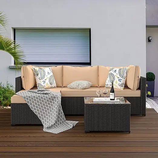 Patio Furniture Set Outdoor Sectional Sofa with Ottoman Wicker Couch Rattan Modular Seating Conversation Set Porch Decor - Happy Home Retreat