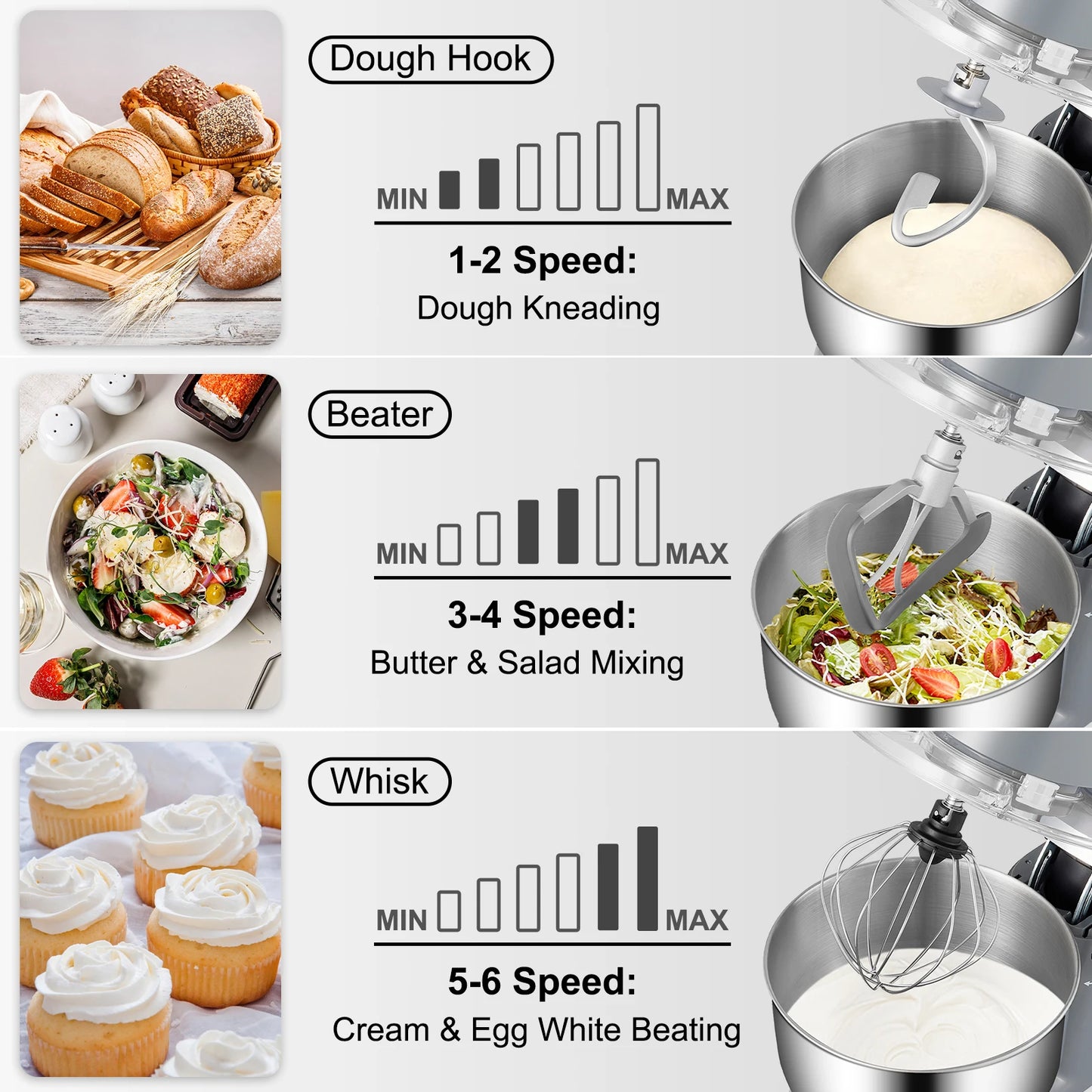 VEVOR Stand Mixer 660W Electric Dough Mixer with 6 Speeds LCD Screen Timing 5.8 Qt Stainless Steel Bowl Dough Hook Flat Beater - Happy Home Retreat