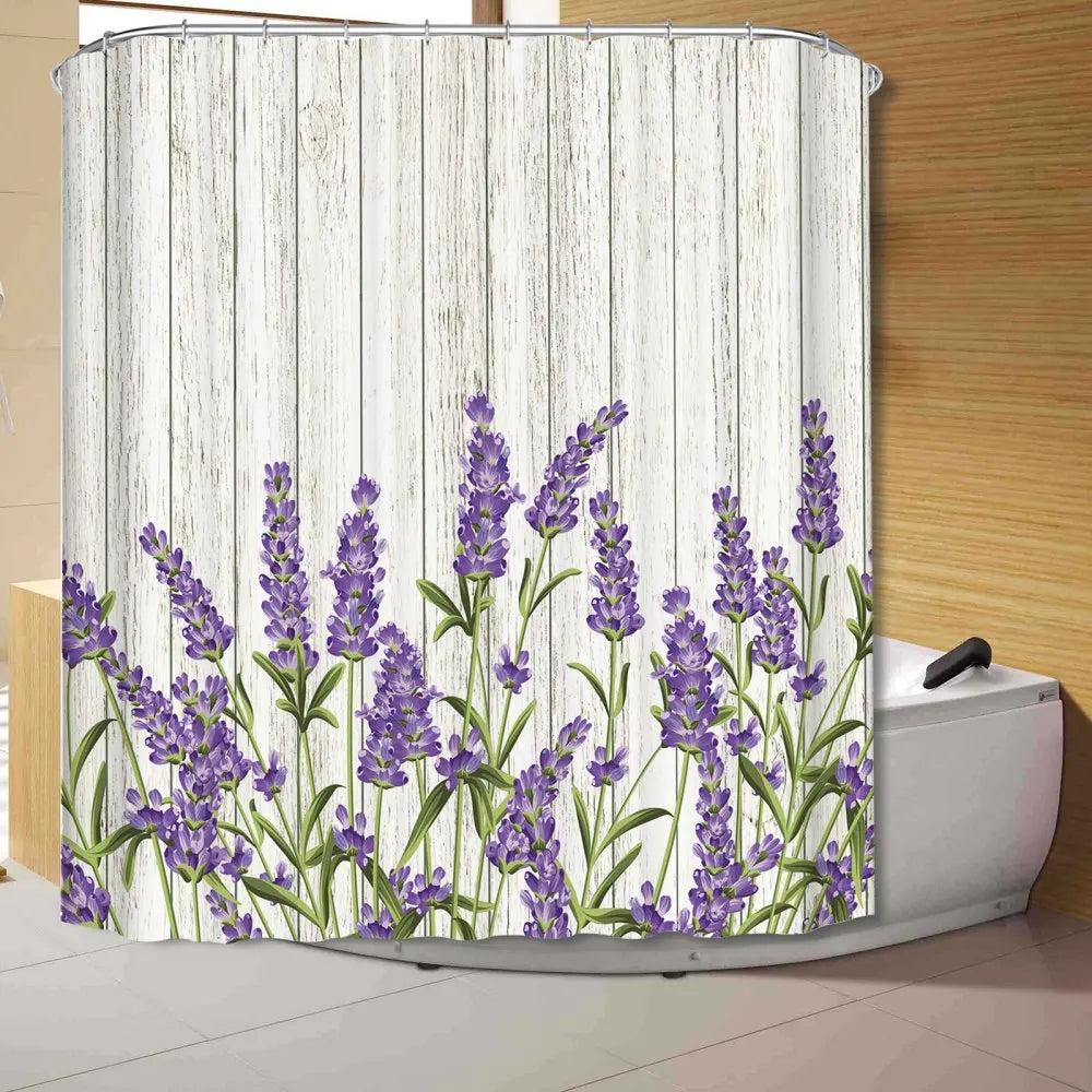 Lavender Watercolour Art Shower Curtain Polyester Bath Curtain Bathroom Decor with Hooks - Happy Home Retreat