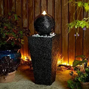 Ceramic Outdoor Water Fountain With LED Light Oversized Artichoke Pedestal Water Fountain With Submersible Pump Patio Fountain - Happy Home Retreat