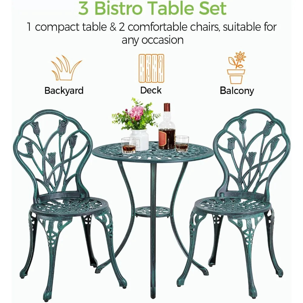 Yaheetech Patio Bistro Set 3 Piece Cast Aluminum Table and Chairs Set for Outdoor Garden - Happy Home Retreat
