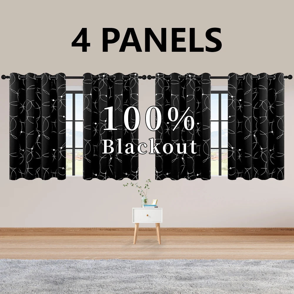 4PCS Blackout Curtains Grommet Thermal Insulated Room Darkening with Circle and Dots Foil Printed for Bedroom - Happy Home Retreat