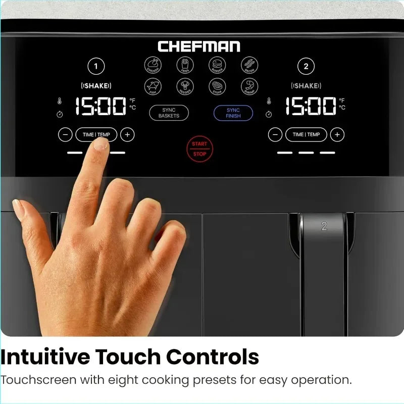 Chefman 6 Quart Dual Basket Air Fryer Digital Touchscreen Smart Sync Finish Hi Fry Auto Shutoff 2 Independent 3QT Nonstick - Happy Home Retreat
