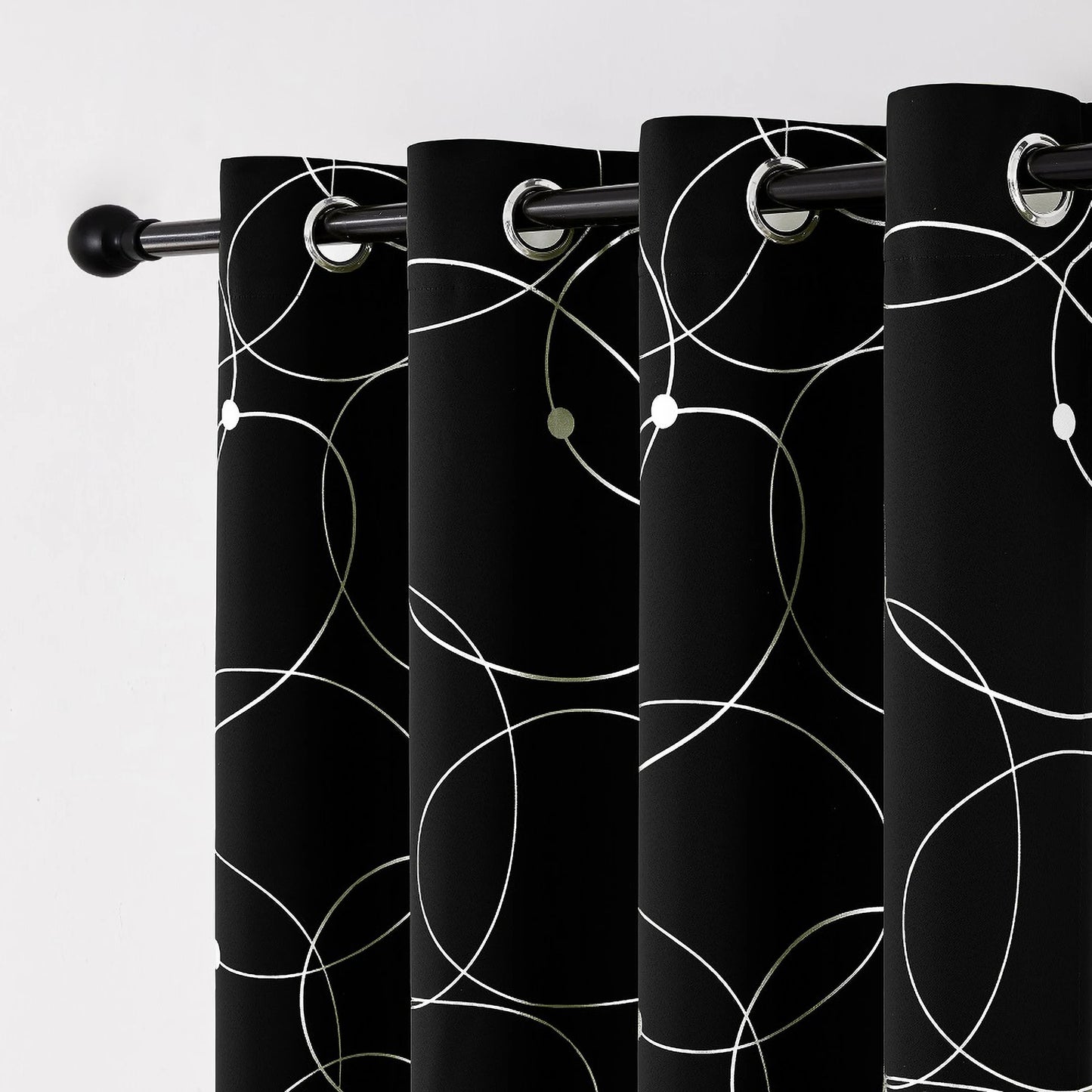 4PCS Blackout Curtains Grommet Thermal Insulated Room Darkening with Circle and Dots Foil Printed for Bedroom - Happy Home Retreat