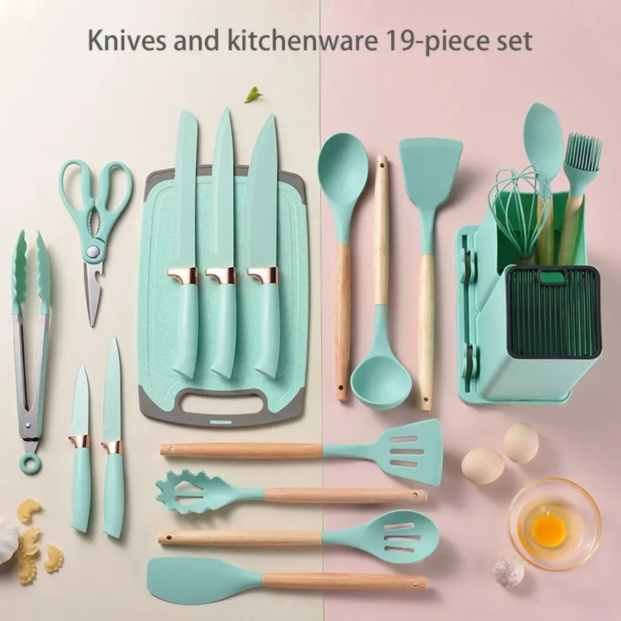 19 Piece Food Grade Silicone Kitchenware Set Spatula Knife - Happy Home Retreat