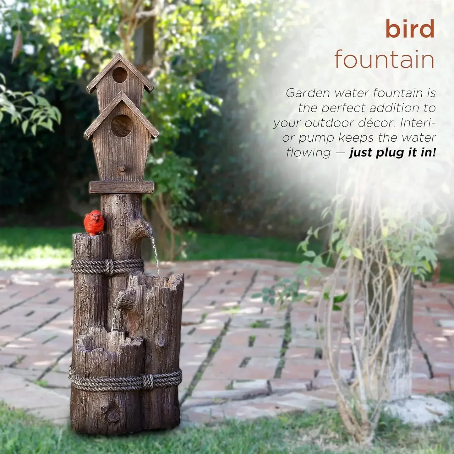 35 Inch Tall Outdoor 3 Tier Birdhouse Water Fountain Yard Art Decor - Happy Home Retreat
