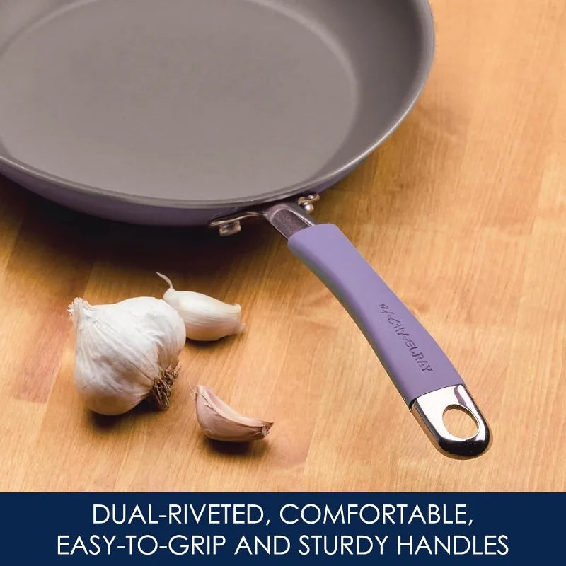 Rachael Ray Cucina Nonstick Cookware Pots and Pans Set 12 Piece Lavender Purple - Happy Home Retreat