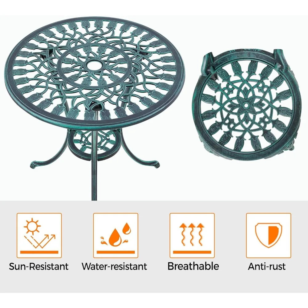 Yaheetech Patio Bistro Set 3 Piece Cast Aluminum Table and Chairs Set for Outdoor Garden - Happy Home Retreat