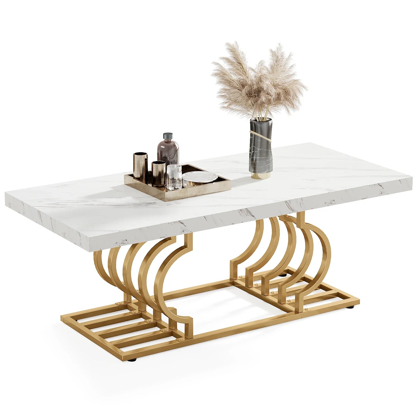 Tribesigns Coffee Table 47 Inches Faux Marble Cocktail Table with Geometric Frame - Happy Home Retreat