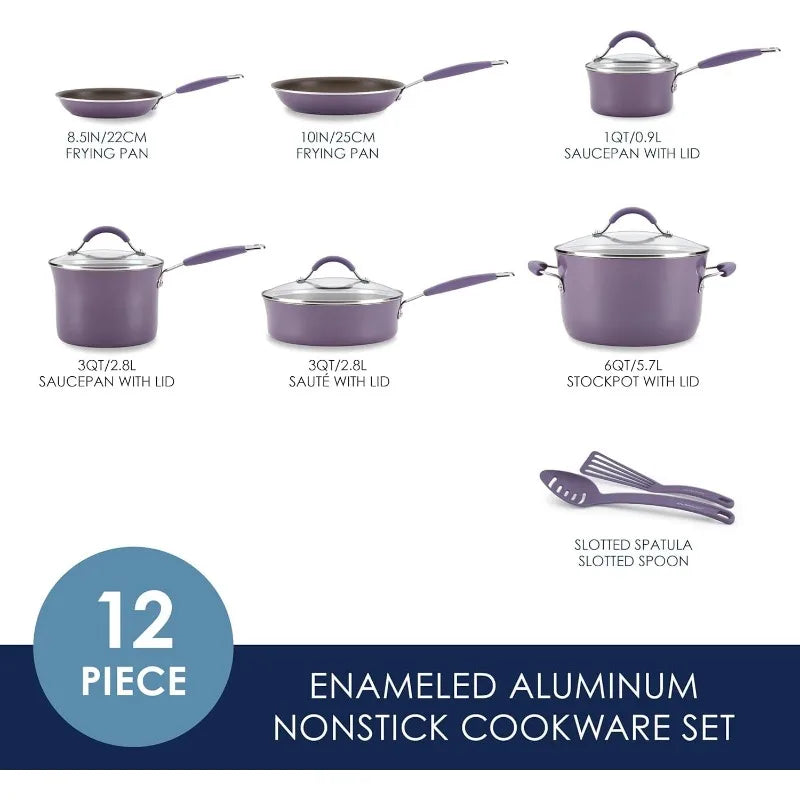 Rachael Ray Cucina Nonstick Cookware Pots and Pans Set 12 Piece Lavender Purple - Happy Home Retreat