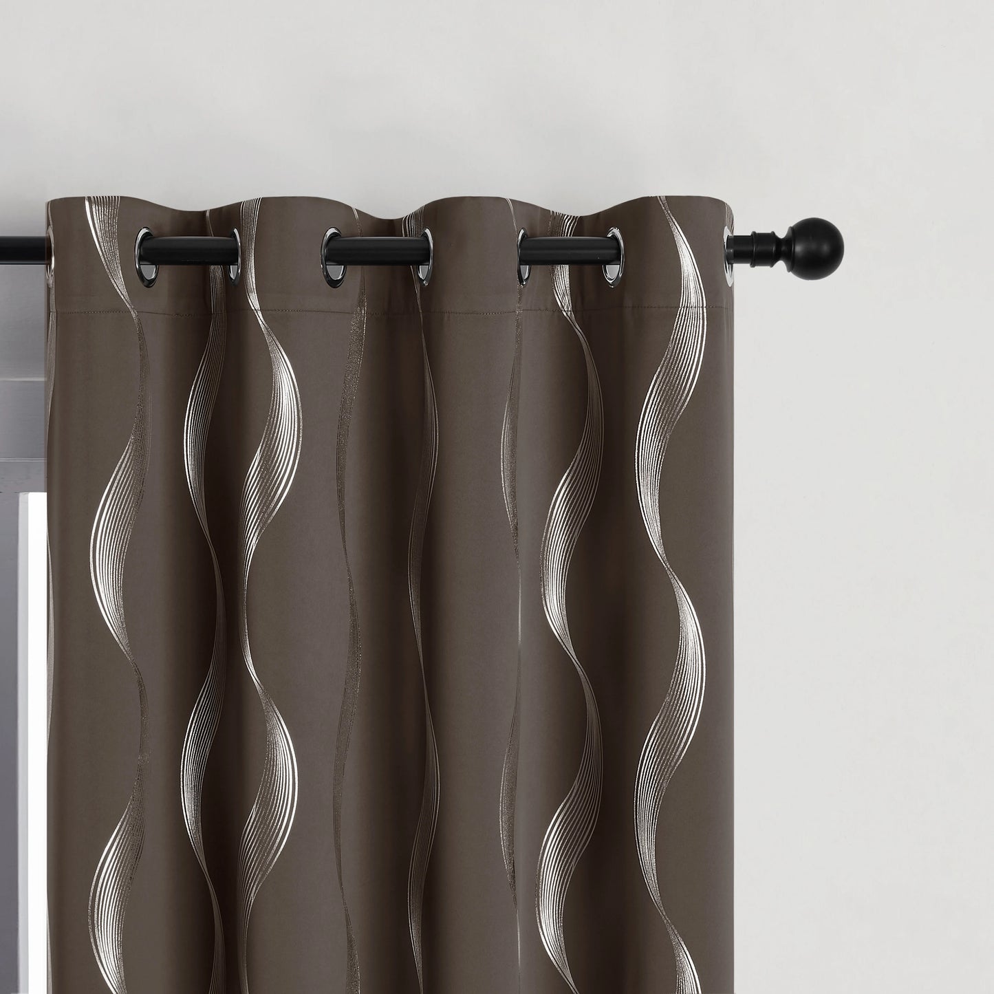 4 Pcs Blackout Curtains Grommet Thermal Insulated Room Darkening Wave Foil Printed For Bedroom - Happy Home Retreat