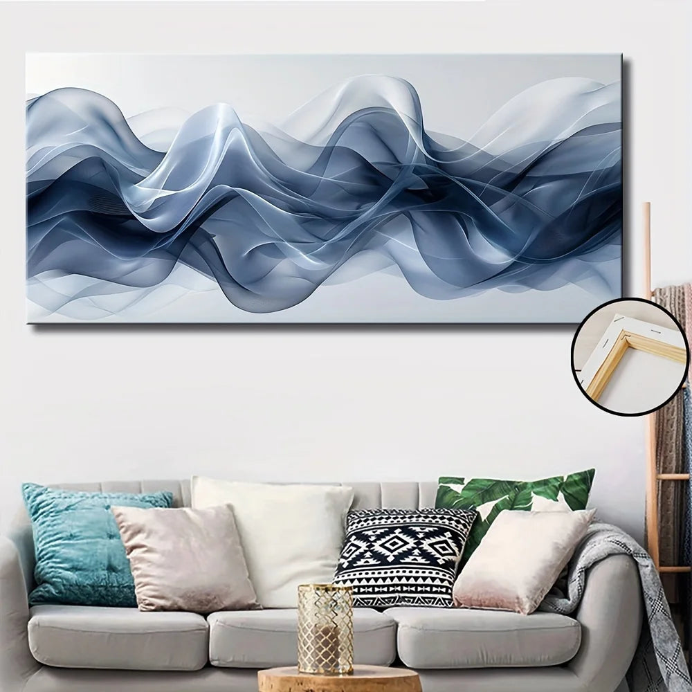 Art Deco Modern Abstract Wavy Canvas Wall Art Landscape Framed Painting Pine Solid Wood Frame 1.5 Inches Thick - Happy Home Retreat