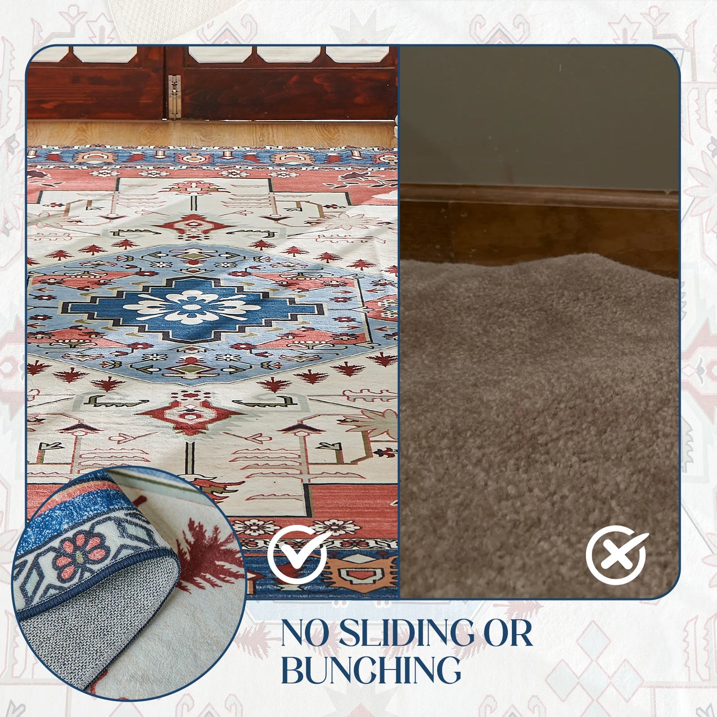 1 pc Vintage Inlaid Washable Faux Cashmere Area Rug - Happy Home Retreat