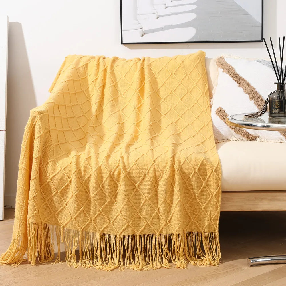 Throw Blanket for Couch Soft Living Room Home Decor Knitted Twin Size Outdoor Lightweight Breathable Summer Warm Woven - Happy Home Retreat