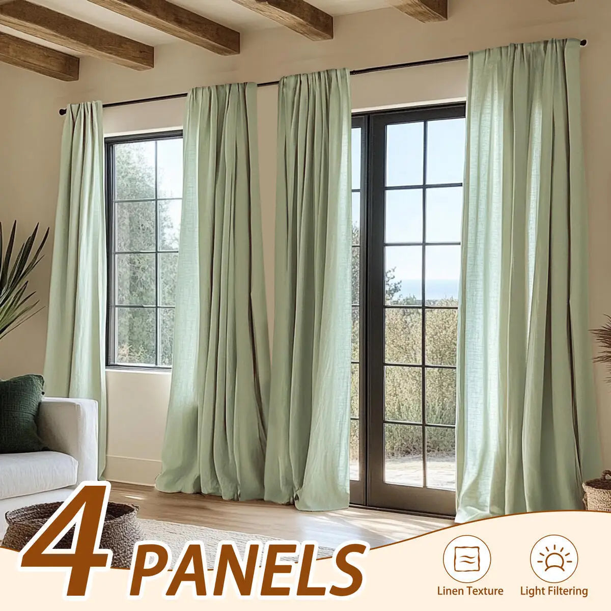 Inchan 4PCS Farmhouse Light Filtering Curtains for Living Room and Bedroom Luxury Linen Texture Window Drapes - Happy Home Retreat