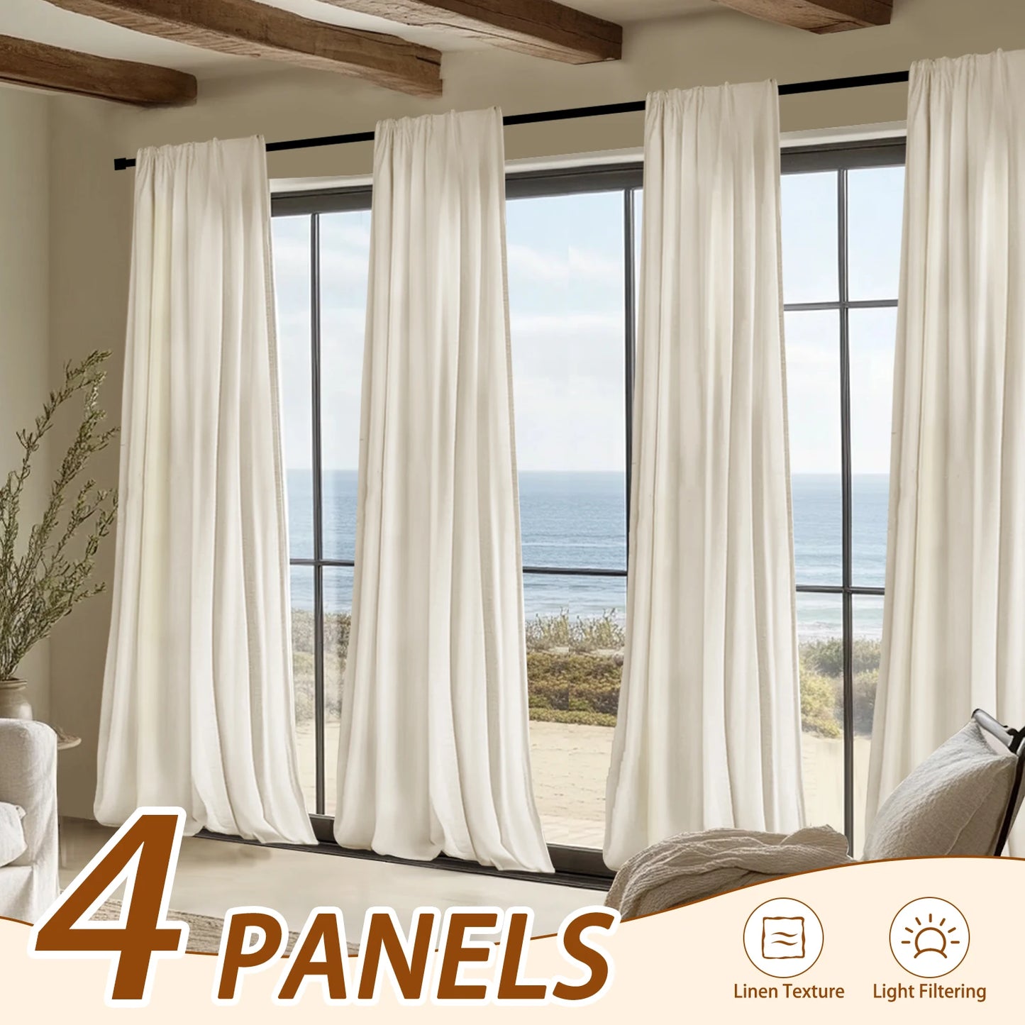 Inchan 4PCS Farmhouse Light Filtering Curtains for Living Room and Bedroom Luxury Linen Texture Window Drapes - Happy Home Retreat