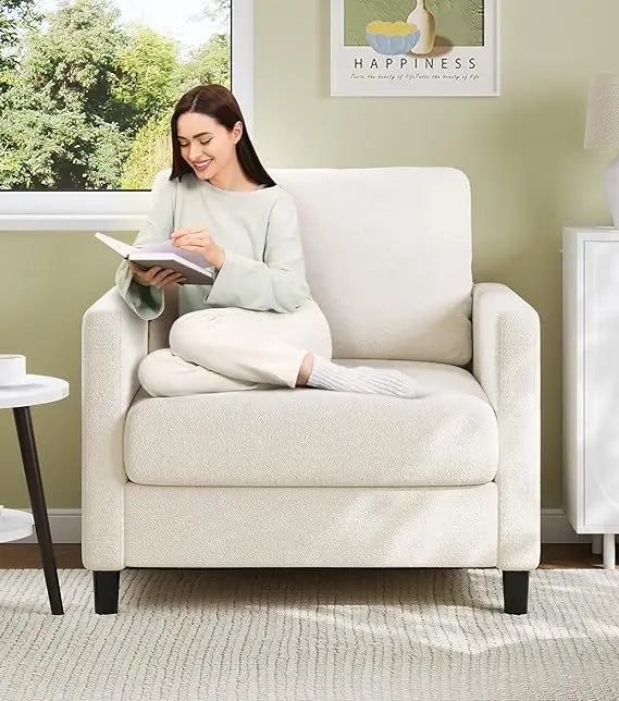 Sofa Accent Chair 33 Inch Reading Chair for Bedroom Tool Free Setup Living Room Accent Chairs Comfy Arm Chairs Beige - Happy Home Retreat