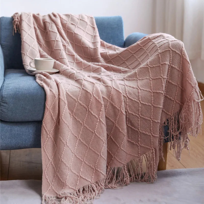 Throw Blanket for Couch Soft Living Room Home Decor Knitted Twin Size Outdoor Lightweight Breathable Summer Warm Woven - Happy Home Retreat