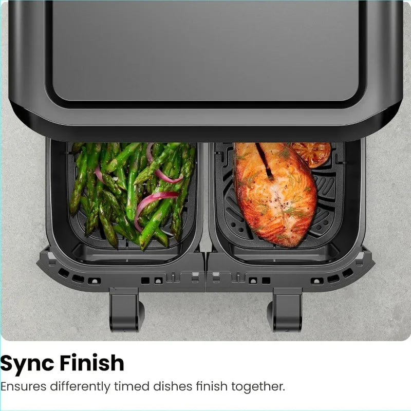 Chefman 6 Quart Dual Basket Air Fryer Digital Touchscreen Smart Sync Finish Hi Fry Auto Shutoff 2 Independent 3QT Nonstick - Happy Home Retreat