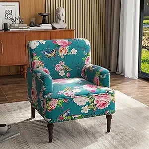 Stripe Accent Chair Modern Upholstered Fabric Armchair Nailhead Trim Club Chair Comfy Single Sofa - Happy Home Retreat