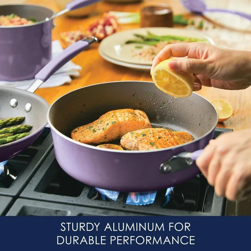 Rachael Ray Cucina Nonstick Cookware Pots and Pans Set 12 Piece Lavender Purple - Happy Home Retreat