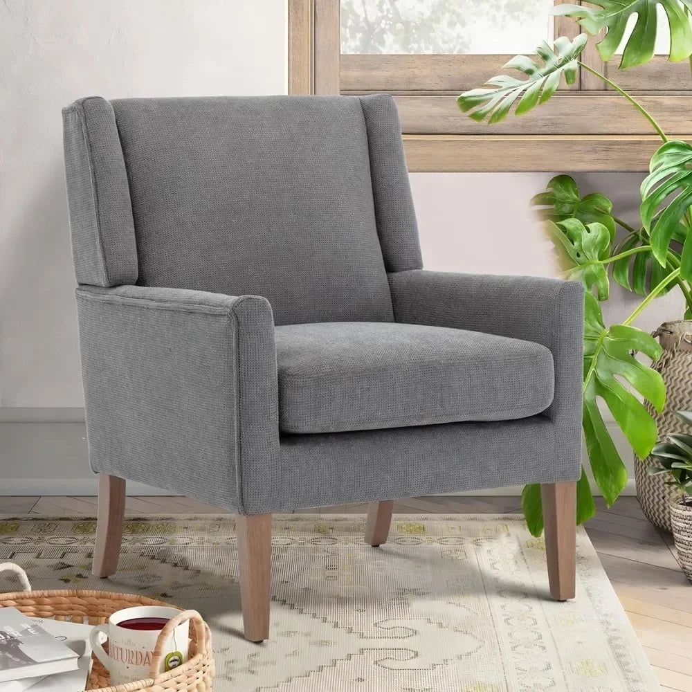 Modern Wingback Living Room Chair Upholstered Fabric Accent Armchair Single Sofa Chair With Lounge Seat And Wood Legs - Happy Home Retreat