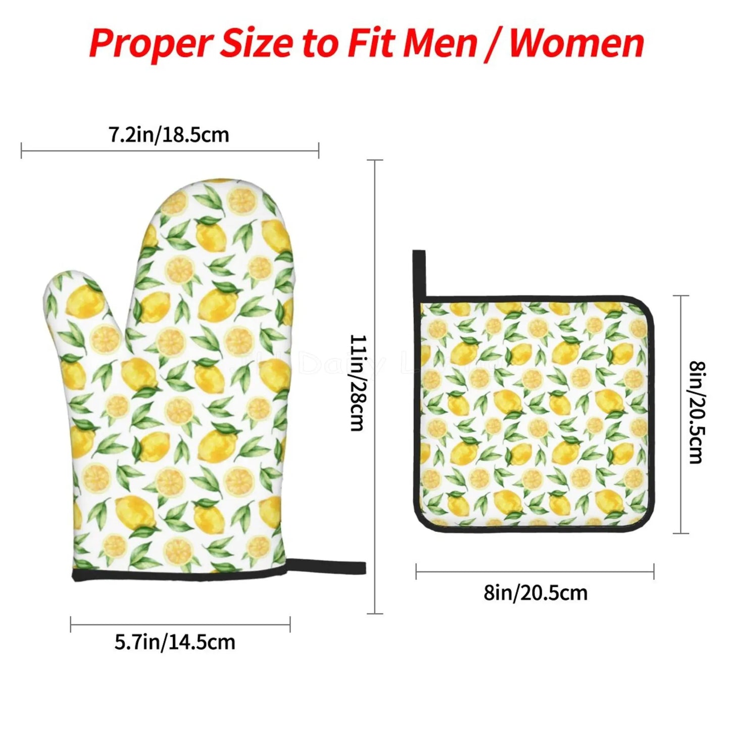 Bright Yellow Lemons Oven Mitts and Pot Holders Set of 4 Non-Slip Hot Pads for Cooking Baking Grilling - Happy Home Retreat