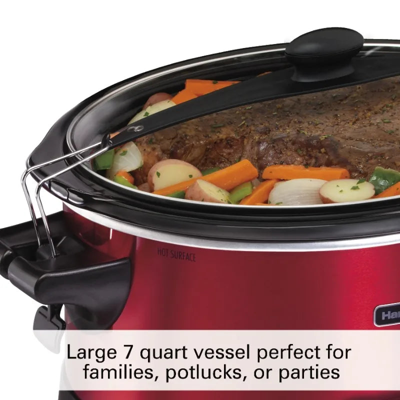 Hamilton Beach Stay or Go Programmable Slow Cooker with Party Dipper, 7 Quart Capacity, Removable Crock, Red, 33478 - Happy Home Retreat