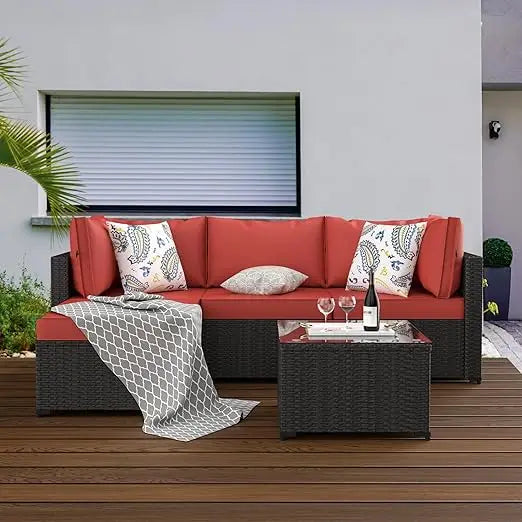 Patio Furniture Set Outdoor Sectional Sofa with Ottoman Wicker Couch Rattan Modular Seating Conversation Set Porch Decor - Happy Home Retreat