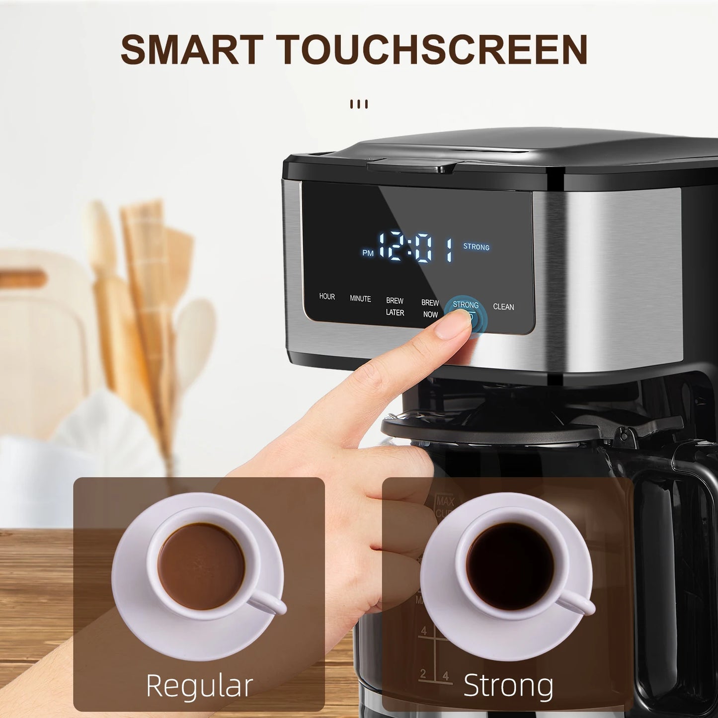 Programmable Drip Coffee Maker 12 Cup with Iced Coffee Function Touch Screen and Regular Strong Brew - Happy Home Retreat