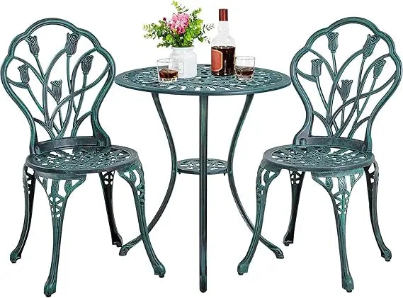 Yaheetech Patio Bistro Set 3 Piece Cast Aluminum Table and Chairs Set for Outdoor Garden - Happy Home Retreat