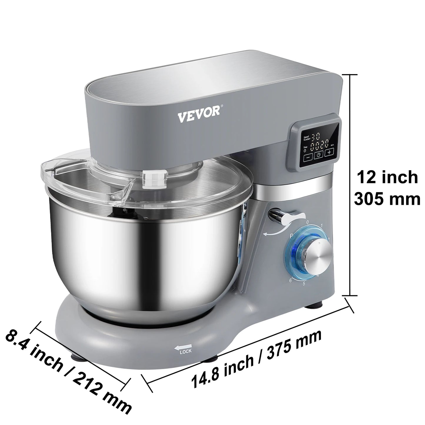 VEVOR Stand Mixer 660W Electric Dough Mixer with 6 Speeds LCD Screen Timing 5.8 Qt Stainless Steel Bowl Dough Hook Flat Beater - Happy Home Retreat