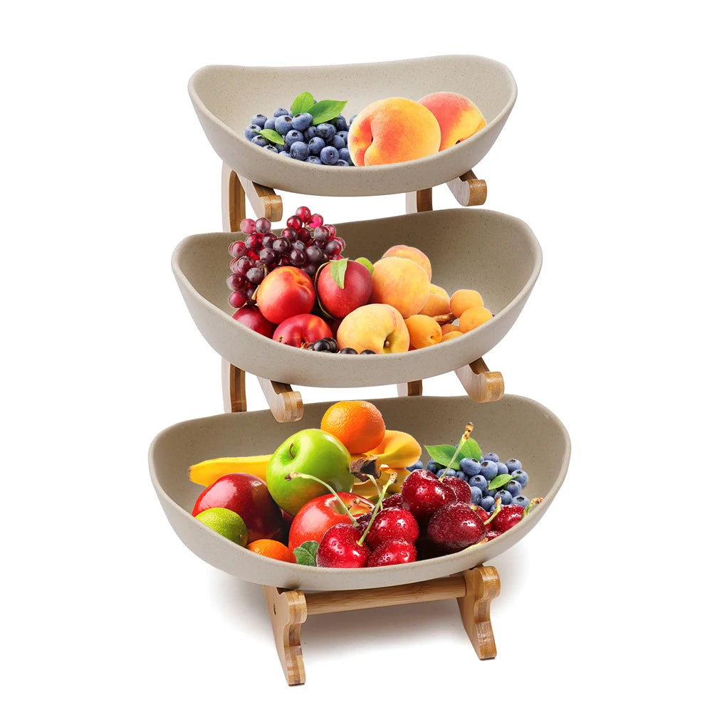 Three Layer Ceramic Fruit Plate Modern Style Bowls Vegetable Basket Holder for Home Living Room - Happy Home Retreat