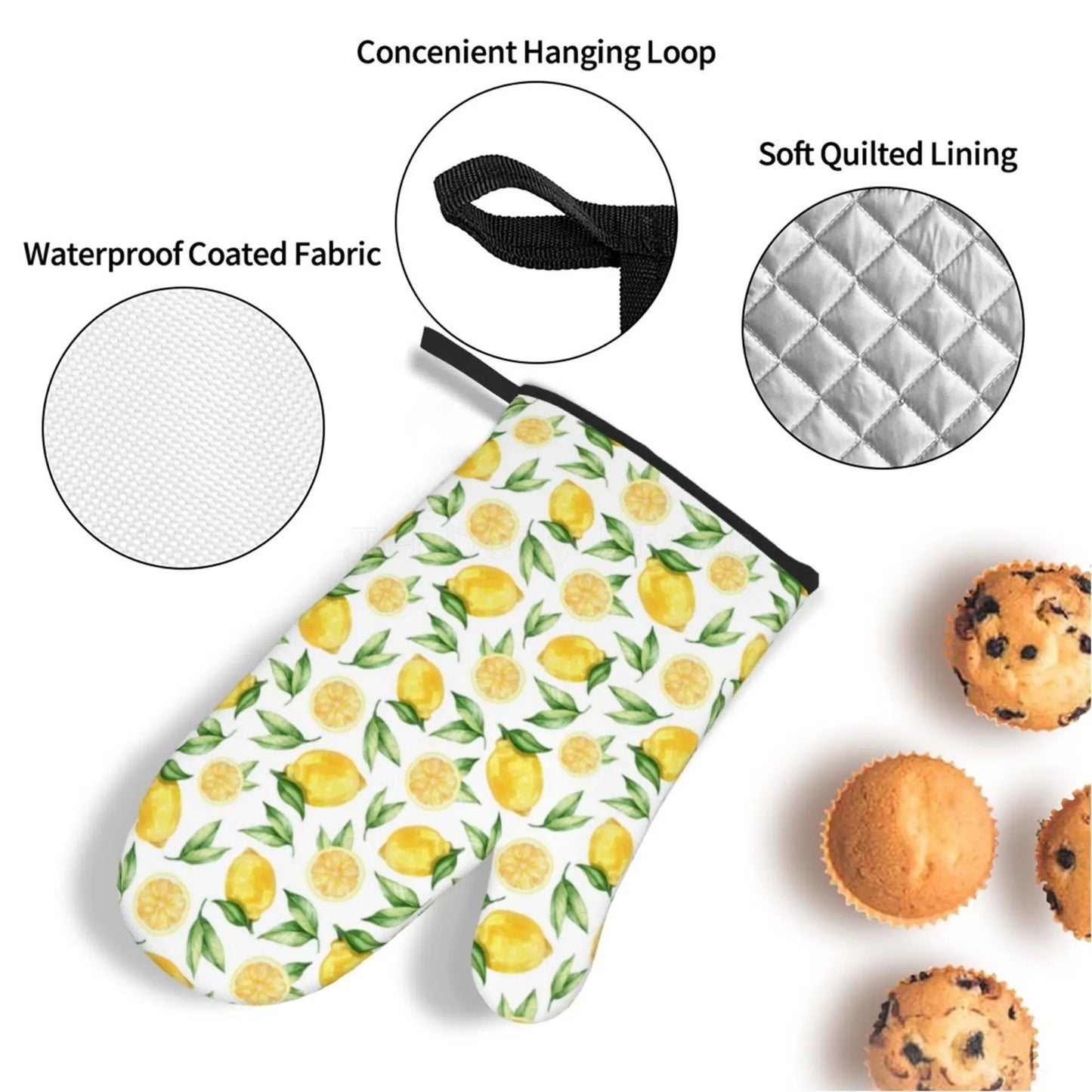 Bright Yellow Lemons Oven Mitts and Pot Holders Set of 4 Non-Slip Hot Pads for Cooking Baking Grilling - Happy Home Retreat